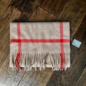 NWT J. Crew Cashmere Scarf - Tan & Red